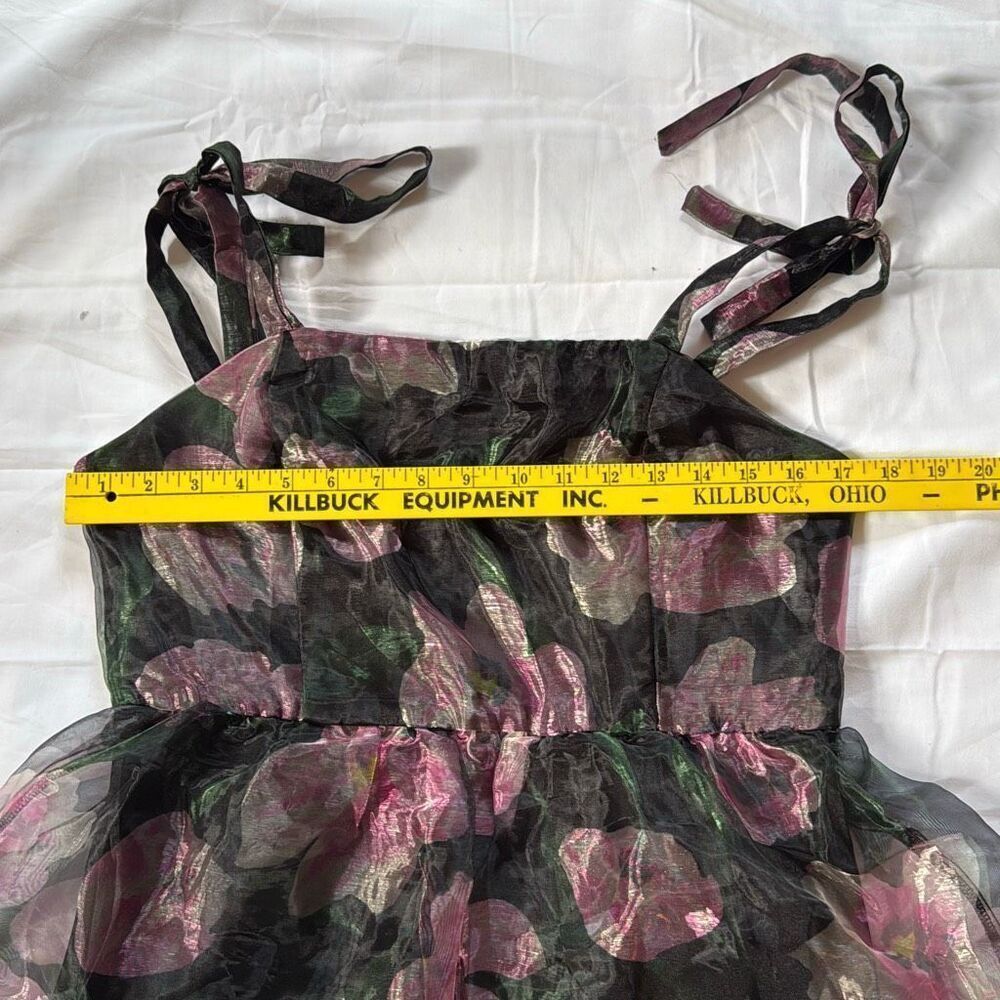 Lulus tiered black floral midi dress size large tie straps whimsigoth fairy dark - Picture 9 of 12